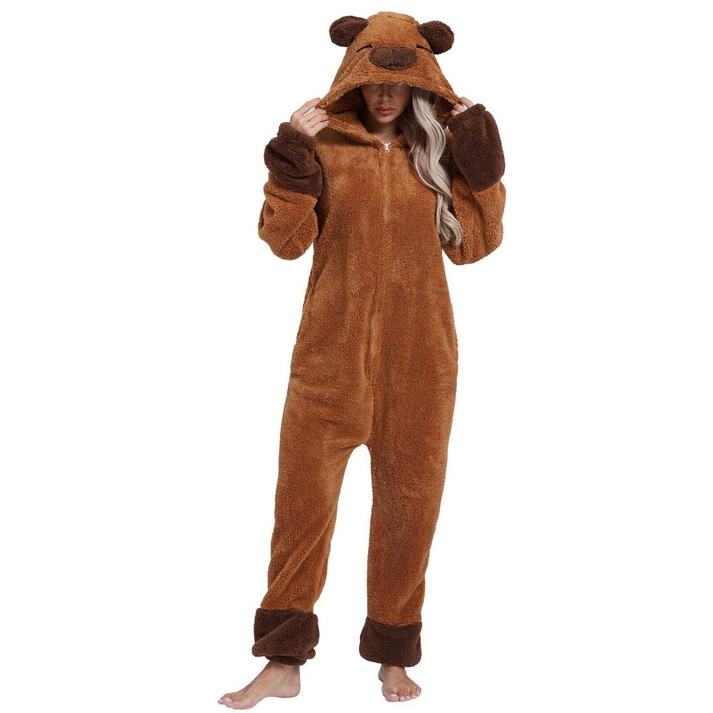 1260 Adult Onesie Pajamas Animal One Piece Capybara Costume Halloween